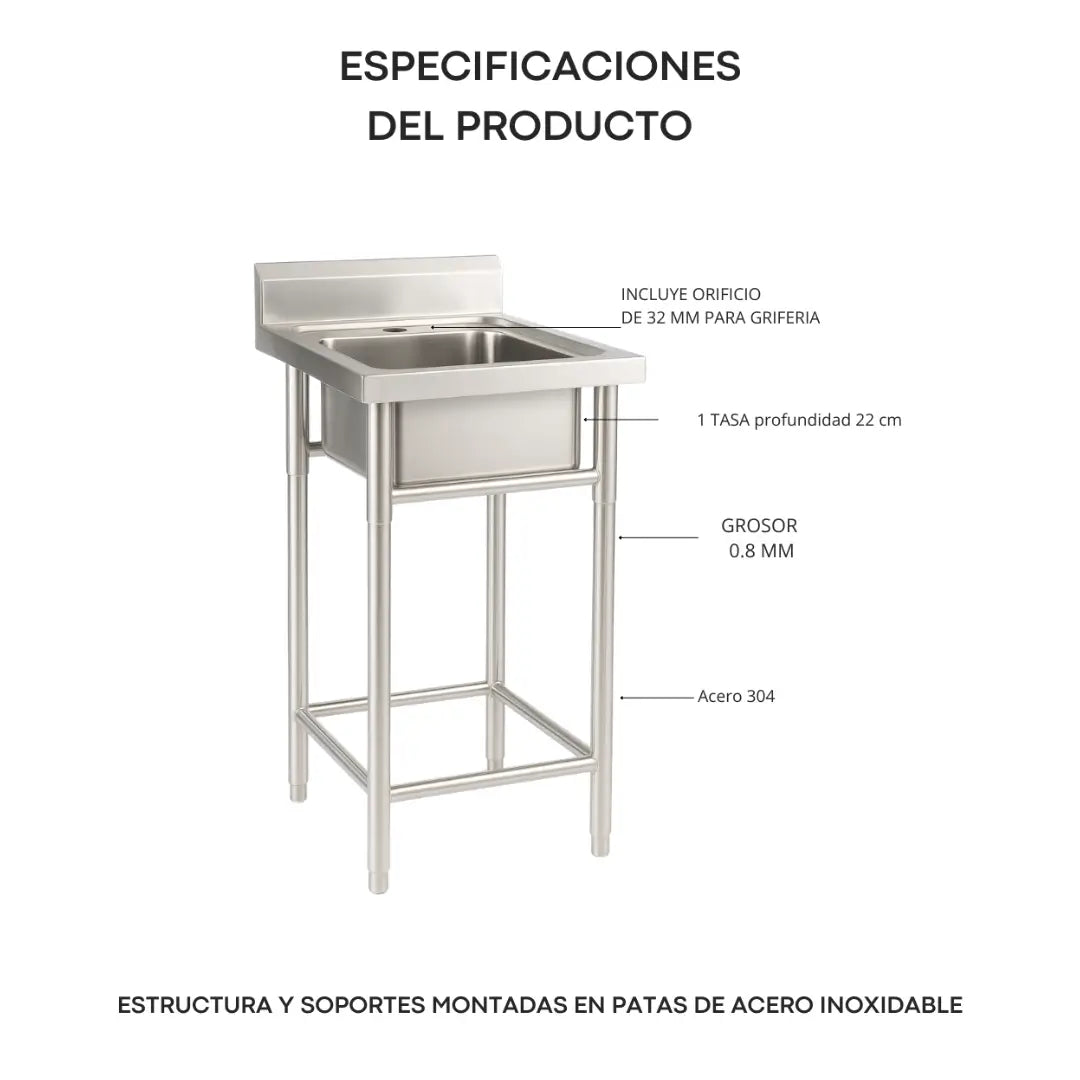Kit Food Truck Profesional - Lavafondo 50x50 cm + Mesón Central 60x60 cm de Acero Inoxidable 304