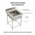 Lavafondo 60x60x90 cm de Acero Inoxidable 304  con Llave Monomando + Sifon y Desague