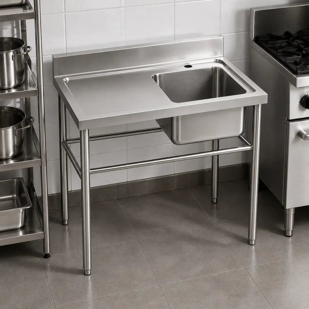 Lavafondo 80x60x90 cm con secado de Acero Inoxidable 304  con Llave Monomando + Sifon y Desague