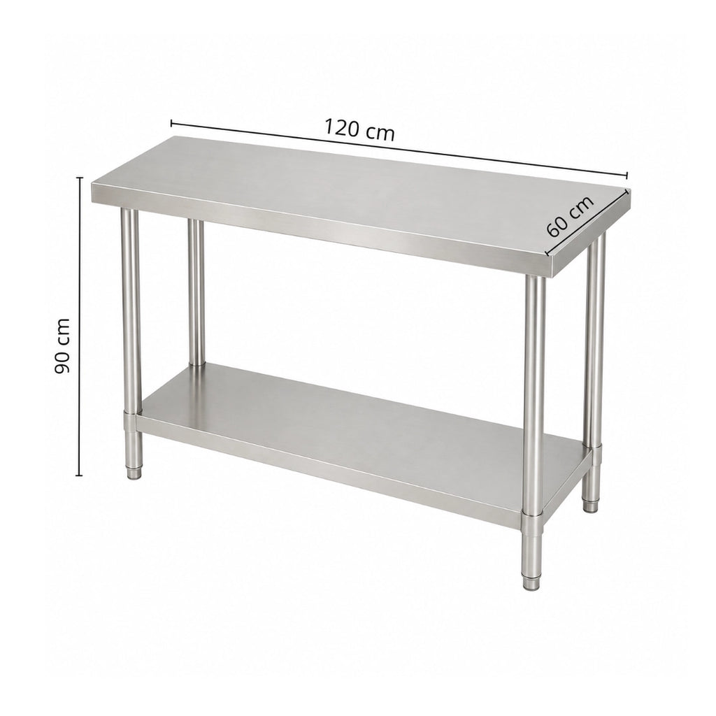 Mesón Central 120x60x90 de Acero Inoxidable 304 para Cocina, Restaurante y Taller