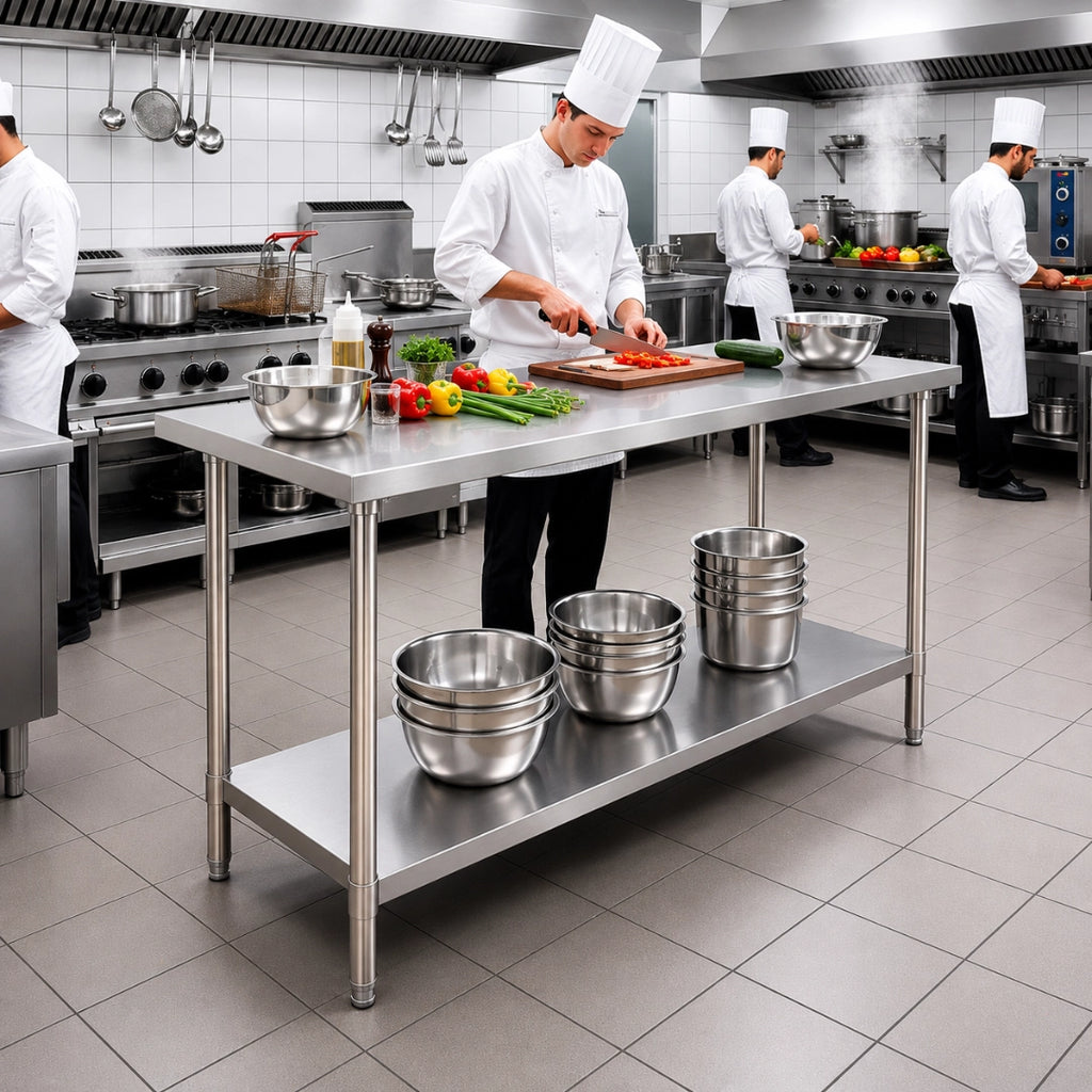 Mesón Central 140x60x90 de Acero Inoxidable 304 para Cocina, Restaurante y Taller
