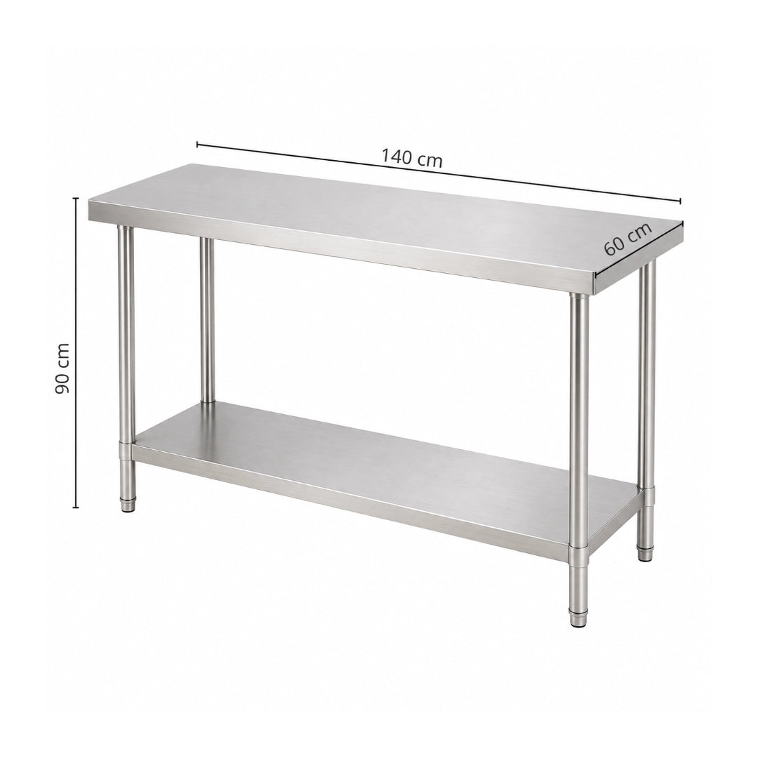 Mesón Central 140x60x90 de Acero Inoxidable 304 para Cocina, Restaurante y Taller