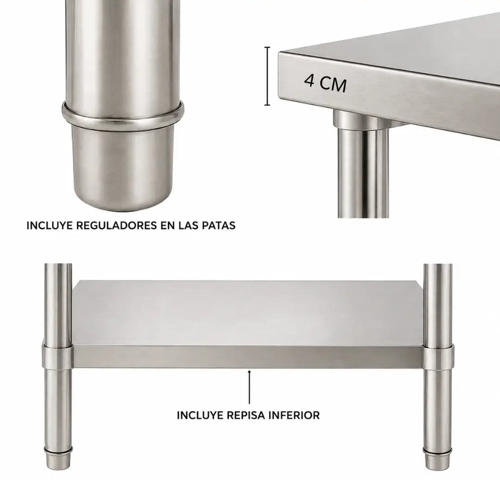 Mesón Central 60x60x90 de Acero Inoxidable 304 para Cocina, Restaurante y Taller