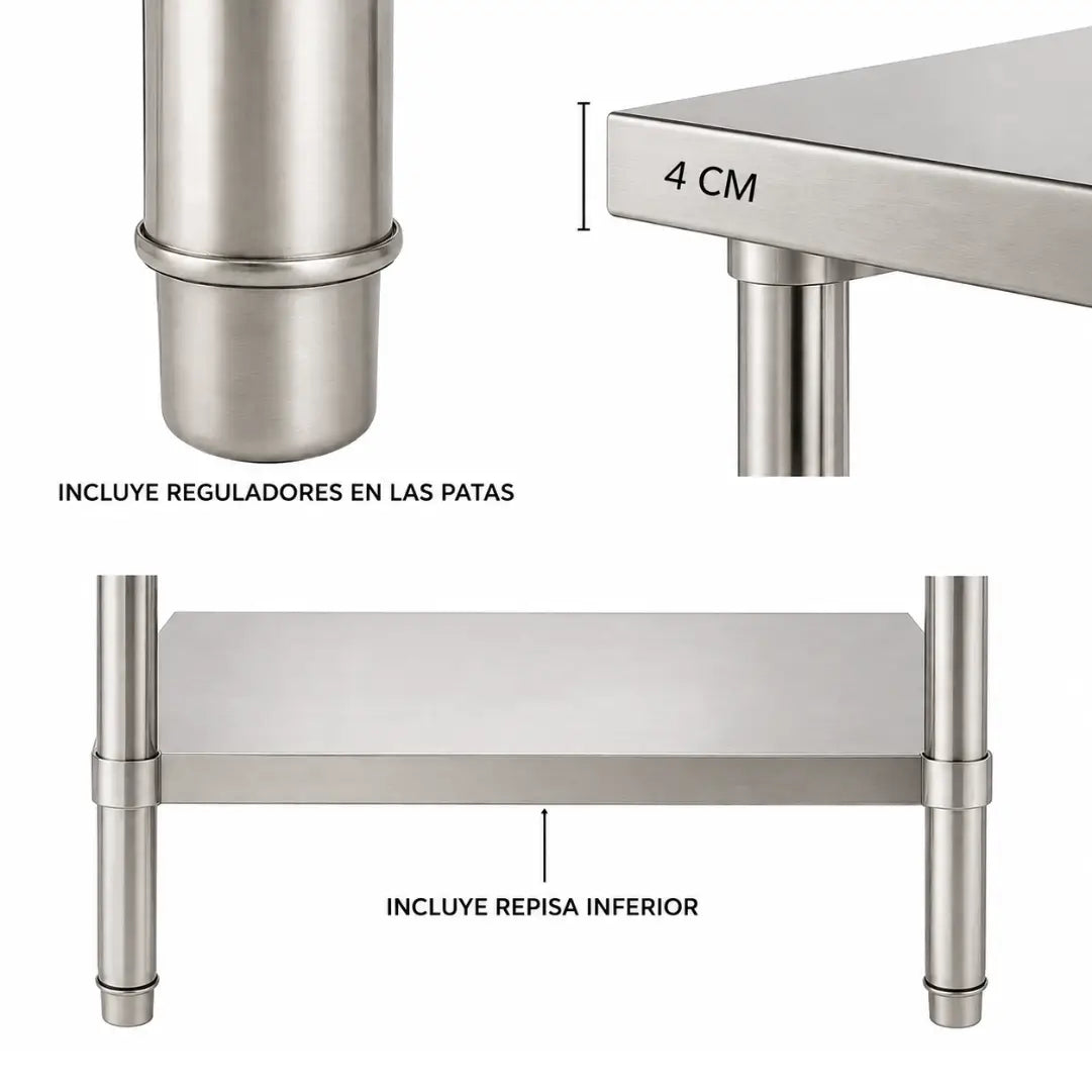 Mesón Central 60x60x90 de Acero Inoxidable 304 para Cocina, Restaurante y Taller