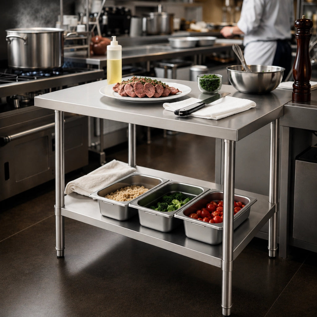 Mesón Central 90x60x90 de Acero Inoxidable 304 para Cocina, Restaurante y Taller