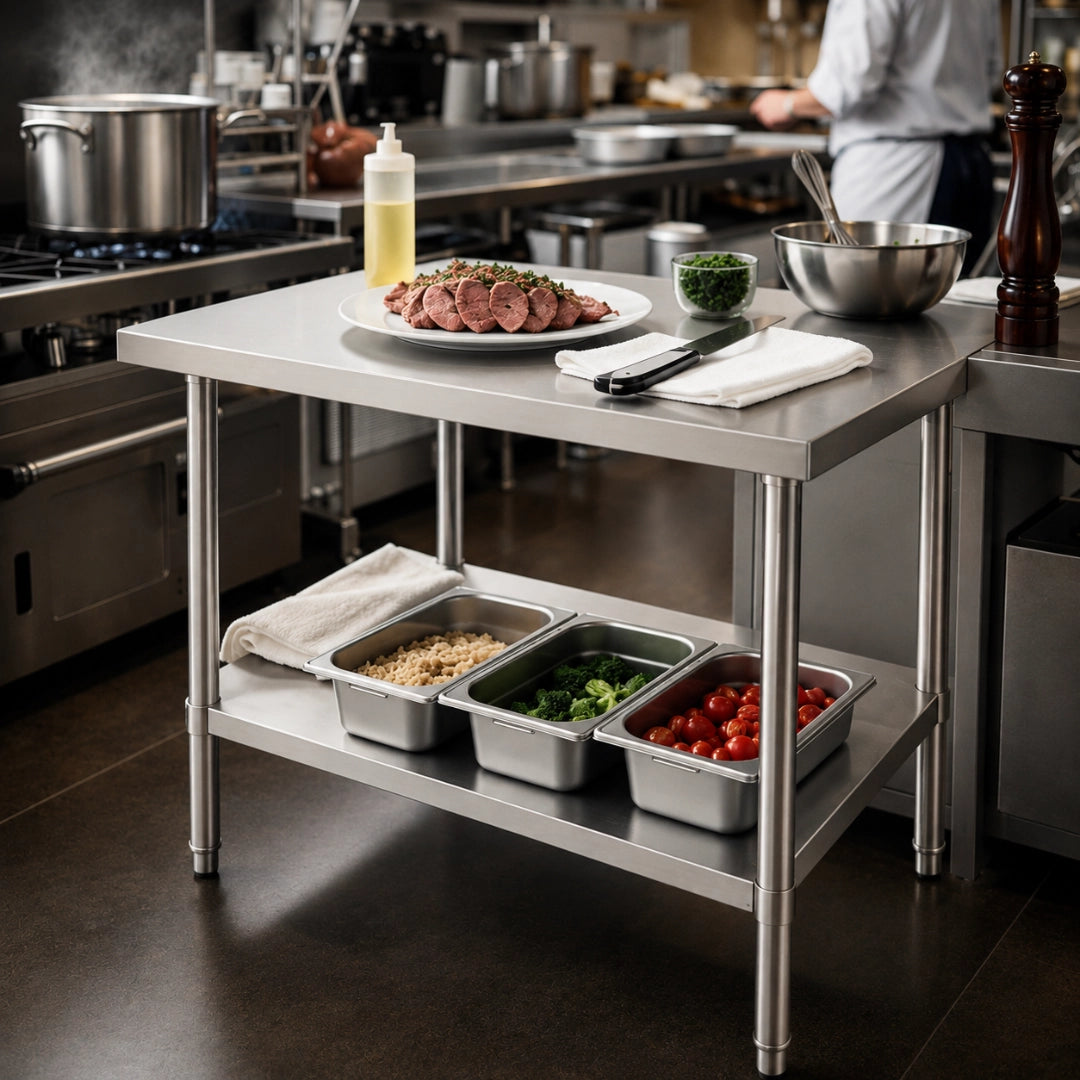 Mesón Central 90x60x90 de Acero Inoxidable 304 para Cocina, Restaurante y Taller