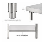 Mesón Central 90x60x90 de Acero Inoxidable 304 para Cocina, Restaurante y Taller