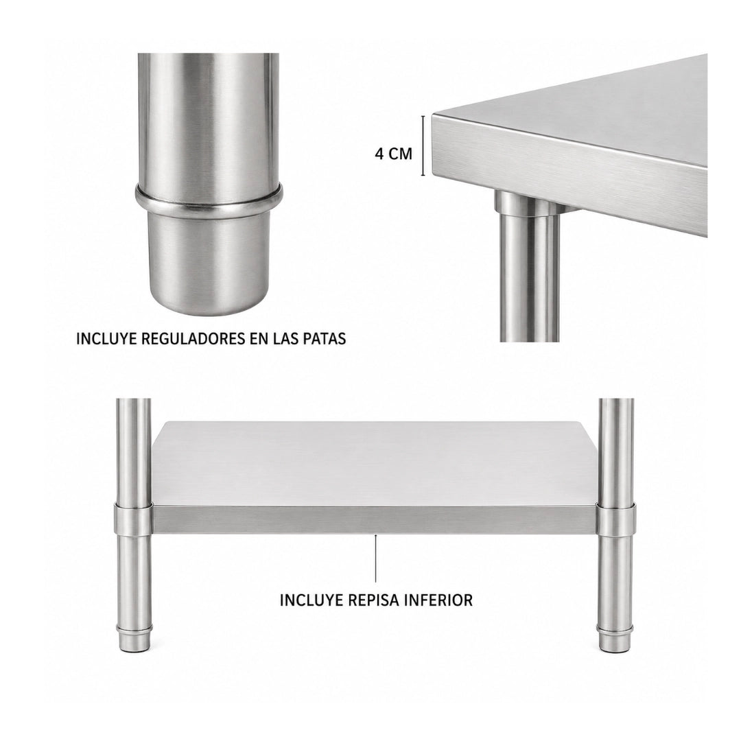 Mesón Central 90x60x90 de Acero Inoxidable 304 para Cocina, Restaurante y Taller