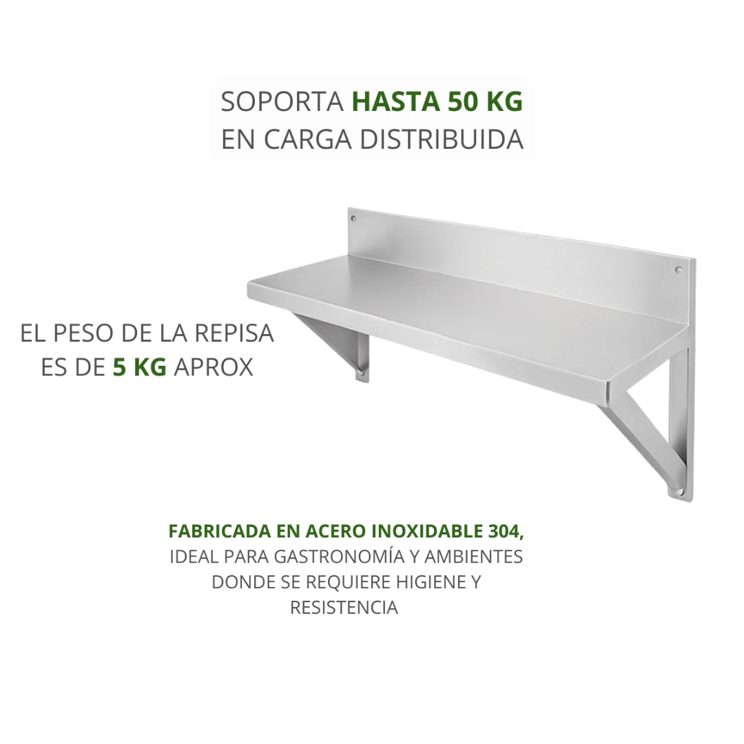 Repisa Mural 90x30 cm de Acero Inoxidable 304 para Cocina, Restaurante y Taller