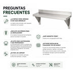 Repisa Mural 120x30 cm de Acero Inoxidable 304 para Cocina, Restaurante y Taller